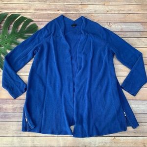Talbots blue open front long line cardigan sweater